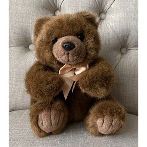 Ty Classic Vintage 1998 Brown Bear Magee Plush Stuffed Animal Toy Gold Satin Bow